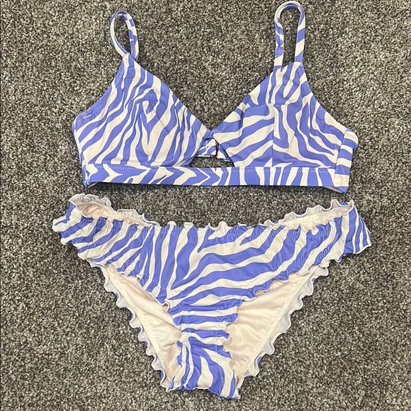 Shade & Shore Lavender and White Zebra Print Bikini - Picture 1 of 5